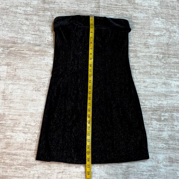 Urban Social Women’s XS Black Silver Metallic Velvet Strapless Midi Dress Retro - Picture 4 of 8